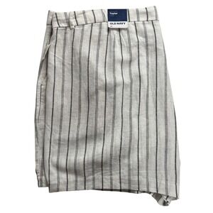 Old Navy Taylor Extra High-Rise Linen Blend Striped Shorts White Black 3X NEW